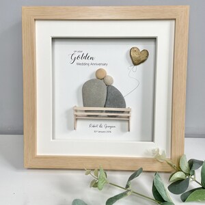 Personalised Golden Wedding Anniversary Gift | 50 years married | Pebble Picture | Pebble Art | Framed gift | Photo frame | Home decor image 2