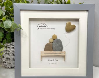 Personalised Golden Wedding Anniversary Gift | 50 years married | Pebble Picture | Pebble Art | Framed gift | Photo frame | Home decor