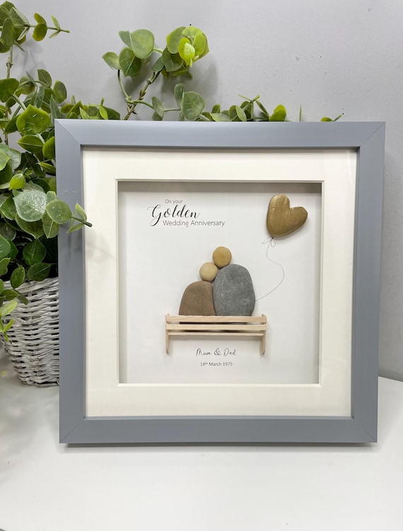 Personalised Golden Wedding Anniversary Gift | 50 years married | Pebble Picture | Pebble Art | Framed gift | Photo frame | Home decor
