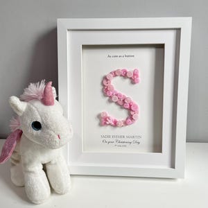 Personalised Christening Gift | Baptism Gift | Naming Day Gift | Dedication Day Gift | Baby Girl Gift | Button Art | Initial Frame | PINK image 7