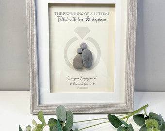 Personalised Engagement gift. Pebble picture. Framed gift. Home decor