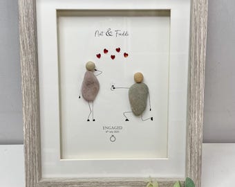 Personalised Engagement gift | Wedding proposal Pebble picture | Engaged | Framed gift | Photo Frame | Home decor | Pebble art gift