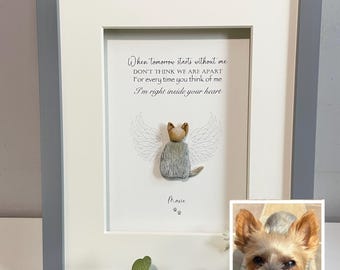 Personalised Pet bereavement pebble picture | Pet loss | Angel wings | Heaven | Dog loss | Cat loss
