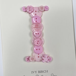 Personalised Christening Gift | Baptism Gift | Naming Day Gift | Dedication Day Gift | Baby Girl Gift | Button Art | Initial Frame | PINK image 8
