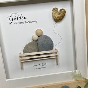 Personalised Golden Wedding Anniversary Gift | 50 years married | Pebble Picture | Pebble Art | Framed gift | Photo frame | Home decor image 7