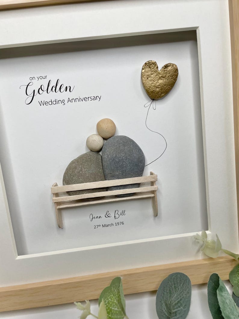 Personalised Golden Wedding Anniversary Gift | 50 years married | Pebble Picture | Pebble Art | Framed gift | Photo frame | Home decor image 7