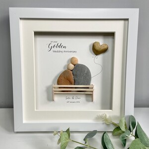 Personalised Golden Wedding Anniversary Gift | 50 years married | Pebble Picture | Pebble Art | Framed gift | Photo frame | Home decor image 3