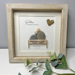 Personalised Golden Wedding Anniversary Gift | 50 years married | Pebble Picture | Pebble Art | Framed gift | Photo frame | Home decor image 4