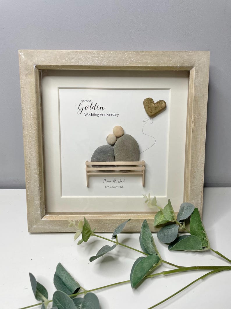 Personalised Golden Wedding Anniversary Gift | 50 years married | Pebble Picture | Pebble Art | Framed gift | Photo frame | Home decor image 4