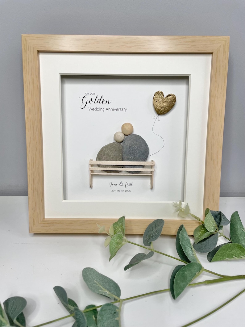 Personalised Golden Wedding Anniversary Gift | 50 years married | Pebble Picture | Pebble Art | Framed gift | Photo frame | Home decor image 6