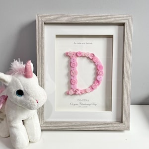 Personalised Christening Gift | Baptism Gift | Naming Day Gift | Dedication Day Gift | Baby Girl Gift | Button Art | Initial Frame | PINK image 3