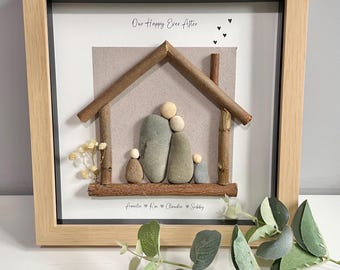 Personalised New Home Gift | Home Sweet Home |  Family Gift | Log house | Pebble picture | Framed Gift | Home decor | Photo frame | Handmade