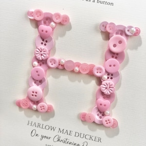 Personalised Christening Gift | Baptism Gift | Naming Day Gift | Dedication Day Gift | Baby Girl Gift | Button Art | Initial Frame | PINK image 4