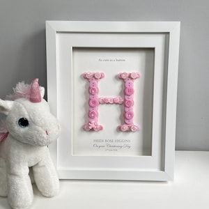 Personalised Christening Gift | Baptism Gift | Naming Day Gift | Dedication Day Gift | Baby Girl Gift | Button Art | Initial Frame | PINK image 9