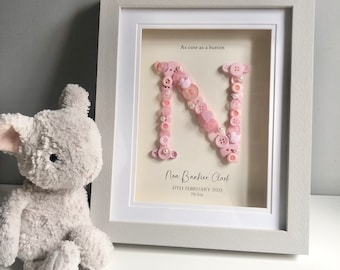 Personalised New Baby Girl Boy Gift Button Art Nursery decor Framed  Gift Wall print Photo frame