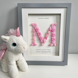 Personalised Christening Gift | Baptism Gift | Naming Day Gift | Dedication Day Gift | Baby Girl Gift | Button Art | Initial Frame | PINK image 6