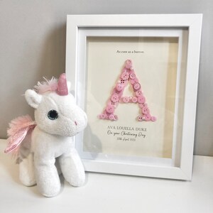 Personalised Christening Gift | Baptism Gift | Naming Day Gift | Dedication Day Gift | Baby Girl Gift | Button Art | Initial Frame | PINK image 5