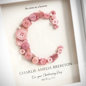 Personalised Christening Gift | Baptism Gift | Naming Day Gift | Dedication Day Gift | Baby Girl Gift | Button Art | Initial Frame | PINK image 2