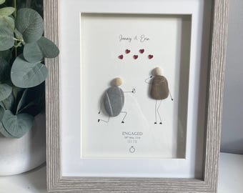 Personalised Engagement gift | Wedding proposal Pebble picture | Engaged | Framed gift | Photo Frame | Home decor | Pebble art gift