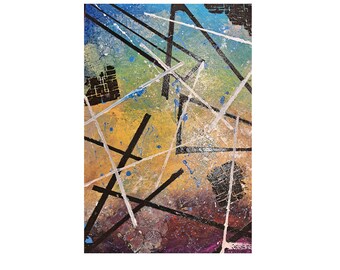 Trianges of Hope - Abstract Geometric Colourful - Multicoloured Acrylic Painting Original Print 4 x 6" or A4