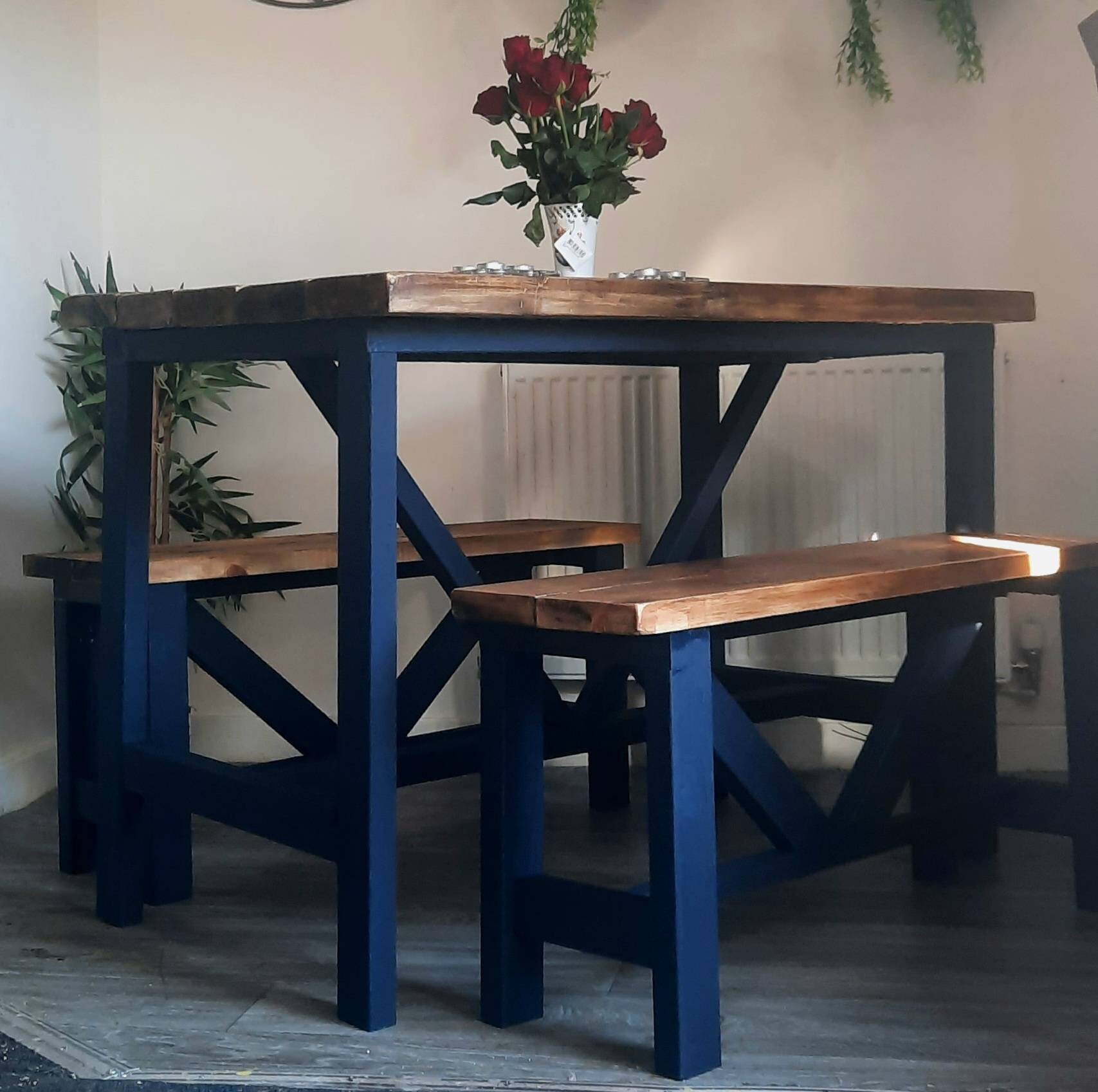Bespoke Solid Chunky Wood Dining Table With Benches Etsy UK