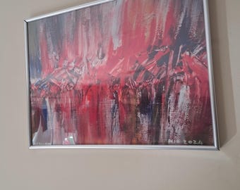 Red "Fire" Abstract A3/A4/6" x 4"Framed Print/Textured/Lava/Volcanic/Dark/Hell/Silver/Unique/Artist/Art Print/Acrylic Paint