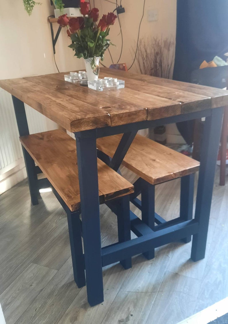 Bespoke Solid Chunky Wood Dining Table With Benches Etsy UK