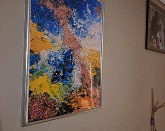 Abstract Gold Leaf A3 Framed Print/Textured/Colourful/Sea/Ocean/Silver Large Frame/Blue/Yellow/White/Gold/Unique/Artist/Art