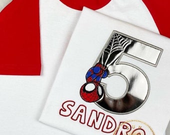 Tee-shirt Anniversaire brodé Spiderman enfant , Anniversaire 5 ans,