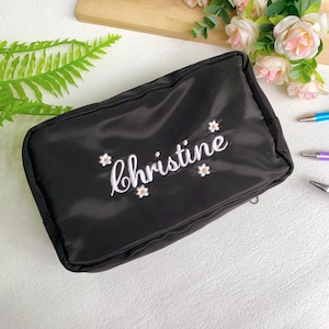Embroidery Black Pencil Case For Student, Custom Large Capacity Pencil Case, Personalized Pencil Bag with Name, Best Gifts For Friends