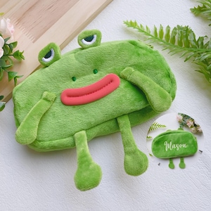 Personalized Green Frog Pen Case, Cute Large Capacity Pencil Case, Custom Pencil Bag, School Supplies, Embroidery Gifts for Students