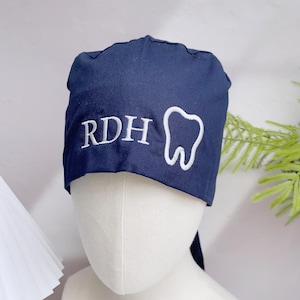 Custom Embroidery RDH Scrub Hat For Dentist, Embroidery Scrub Cap With Teeth, Personalized Unisex Surgical Cap with Logo, Unique Scrub Cap