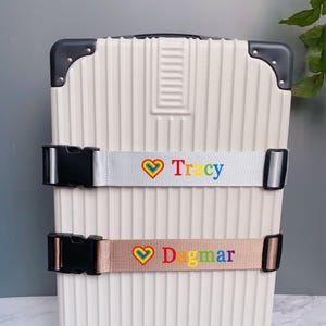 Benutzerdefinierte Regenbogen Farbe Herz Gepäckgurt, benutzerdefinierte Name Gepäckgurt, Koffer sicher Gepäck Gürtel, personalisierte Gepäckgurt, Reise Gürtel