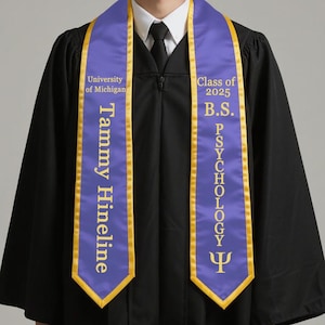 Custom Psychology Graduation Stole, Personalized College Graduation Sash, Gift for Graduates, Class of 2025,  Custom Graduation stoles