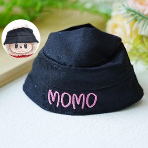 Black Fisherman's Hat For Doll, Custom Embroidered Bucket Hat For Toy, Handmade Doll Fitted Cap, Mini Hat for 17cm Toy,Custom Doll Name Gift