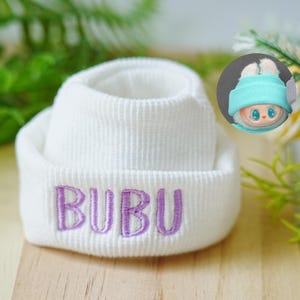Handmade Doll Fitted Cap, Mini Knitted Hat for 17 cm Designer Toy, Custom Knitted Hat Doll Hats, Doll Accessories, Embroidered Doll Name Hat