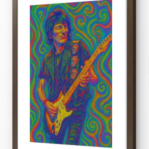 Ronnie Wood Inspired Psychedelic Wall Artwork Painting Display Rolling Stones Guitar.