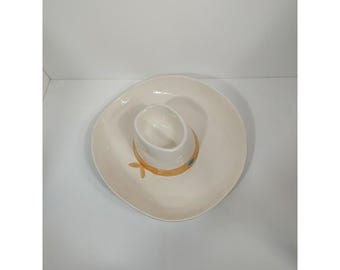 Storyteller Arts By Rachel Elizondo Cowboy Hat Salsa Chip & Dip Dish RARE