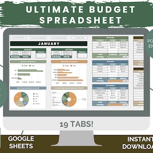 Ultimate Budget Spreadsheet Template | Google Sheets | Budget by Paycheck, Zero Based Budget, Financial Planner, Spending Tracker | Forest