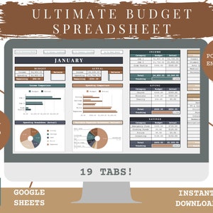 Ultimate Budget Spreadsheet Template | Google Sheets | Budget by Paycheck, Zero Based Budget, Financial Planner, Spending Tracker | Neutral