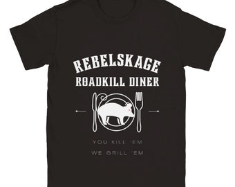 Roadkill Diner Unisex Crewneck T-shirt Funny, Chef, Food, Restaurant, Sarcasm, Silly