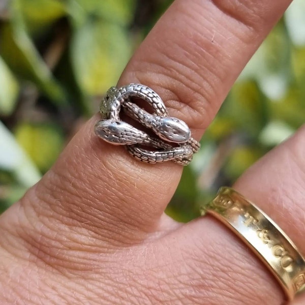 Vintage sterling silver double snake ring