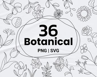 Paquete de 36 imágenes SVG de flores silvestres, imágenes prediseñadas florales (png, pdf, jpg)