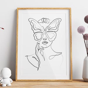 Minimalist One Line Art | Mental Health Butterfly Prints | Empowered Women Continuous Line Drawing | Gift for Girlfriend | Bathroom Artwork