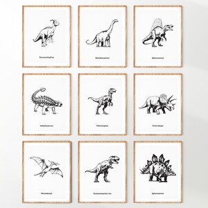 Dinosaur Print | Dinosaur Wall Art Set of 10 Prints | Boys Room Wall Art | Kids Room Decor | Dinosaur Nursery Prints | Line Art SVG | Poster