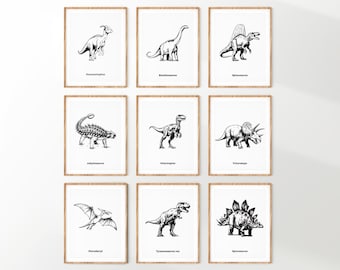 Dinosaur Line Art Print Set | Kids Room Decor (Digital Download)