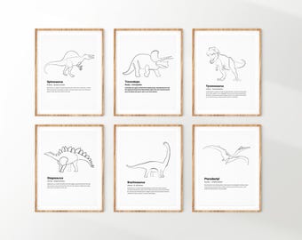 Dinosaur Nursery Prints, Minimalist Kids Room Decor (Set of 6) (Digital Download)