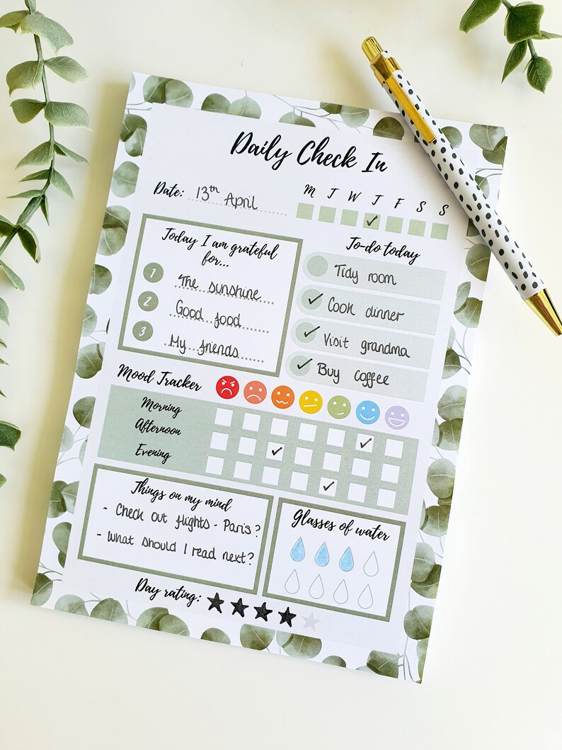 Printable Daily Planner Mood Tracker Leaves Mindfulness Etsy Canada