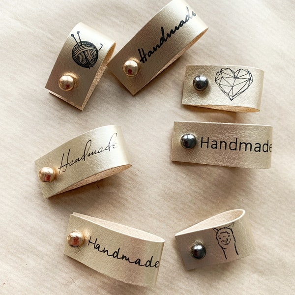 Etichette personalizzate in ecopelle per maglieria, etichette personalizzate per handmade, etichette per uncinetto, tag rivetti