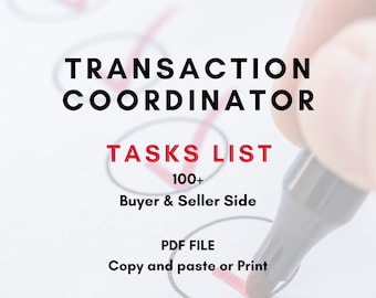 Transaction Task Checklist Bundle, Transaction Coordinator Task Checklist, Closing Tasks, Real Estate Transaction Tasks